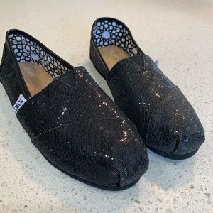 Toms black glitter classic flats sparkly new